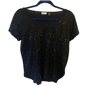 DKNYC - Ladies Black Sequin Short Sleeve T-Shirt Style Top